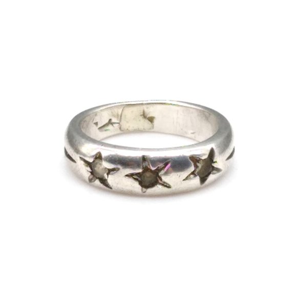 Vintage Star Set Clear Spinel Band Ring, Sterling Silver Trilogy Wedding Band - Picture 2 of 6